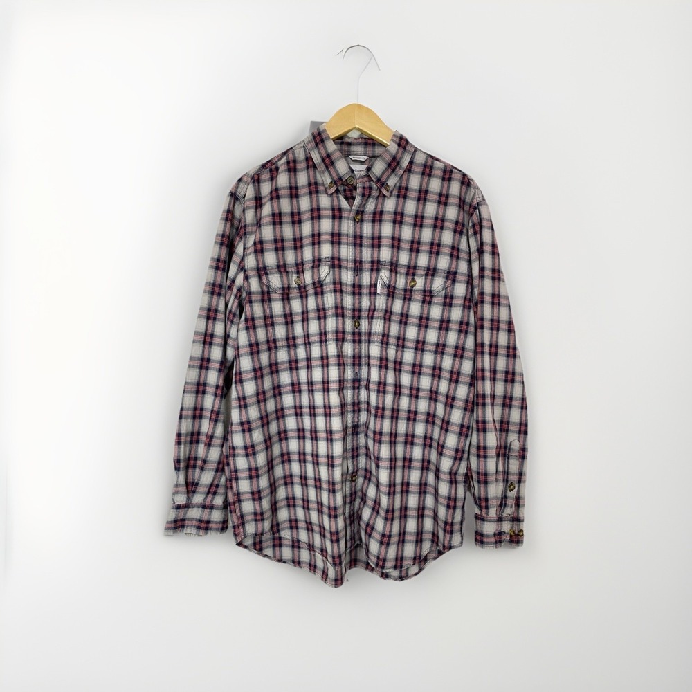 Carhartt Shirt Mens Large Plaid Relaxed Fit Red Gray Button Up Work Long Sleeve‎